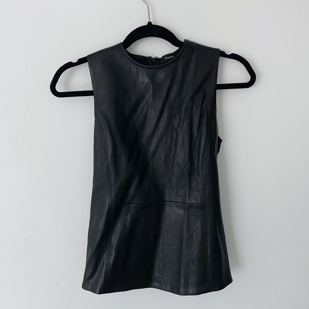 Theory | Black Leather Peplum Top